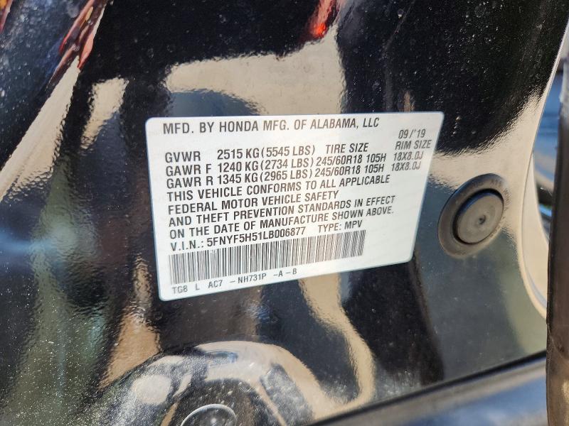 62892176 :رقم المزاد ، 5FNYF5H51LB006877 vin ، 2020 Honda Pilot مزاد بيع