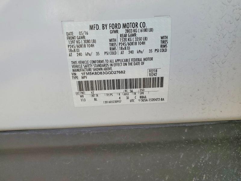 2016 Ford Explorer მანქანა იყიდება აუქციონზე, vin: 1FM5K8D83GGD27682, აუქციონის ნომერი: 59379976