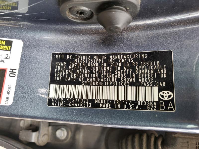 61508286 :رقم المزاد ، 5YFBURHE1FP341083 vin ، 2015 Toyota Corolla مزاد بيع