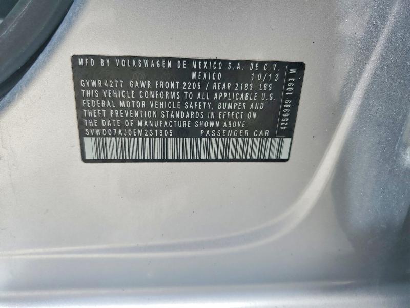 2014 Volkswagen Jetta მანქანა იყიდება აუქციონზე, vin: 3VWD07AJ0EM231905, აუქციონის ნომერი: 61160746
