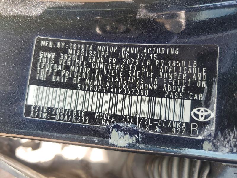 62830086 :رقم المزاد ، 5YFBURHE4FP357388 vin ، 2015 Toyota Corolla مزاد بيع