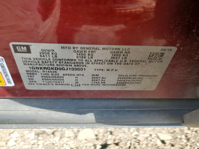 59173136 :رقم المزاد ، 1GNKRGKD9GJ103601 vin ، 2016 Chevrolet Traverse مزاد بيع