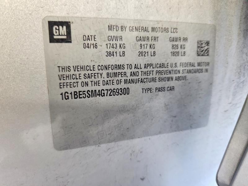 Aukcja sprzedaży 2016 Chevrolet Cruze, vin: 1G1BE5SM4G7269300, numer aukcji: 60850636