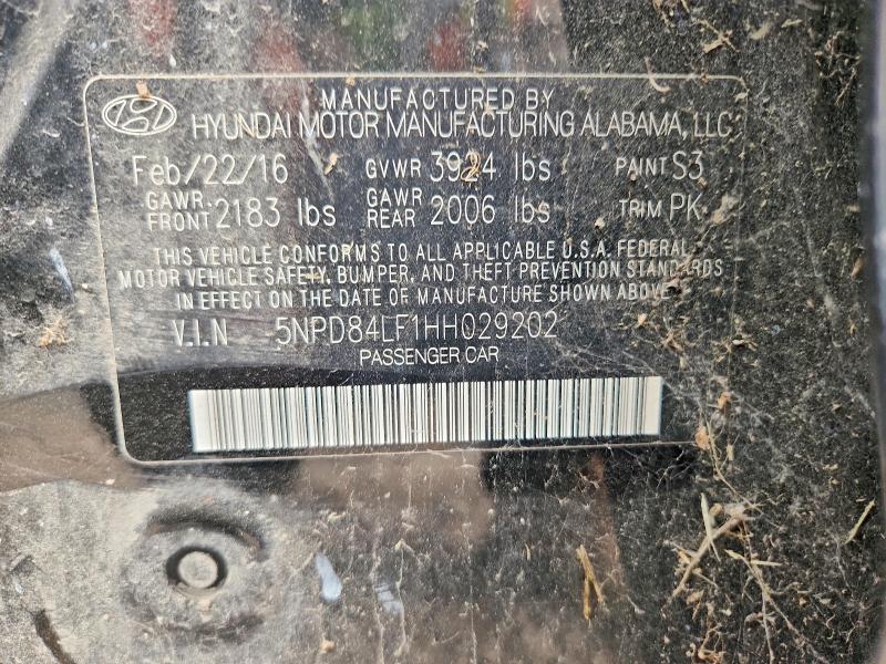 61506796 :رقم المزاد ، 5NPD84LF1HH029202 vin ، 2017 Hyundai Elantra مزاد بيع