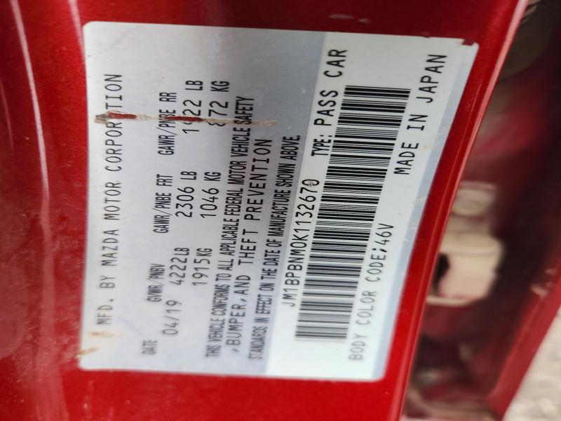59817846 :رقم المزاد ، JM1BPBNM0K1132670 vin ، 2019 Mazda 3 مزاد بيع