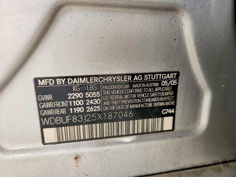 Продаж на аукціоні авто 2005 Mercedes-benz E, vin: WDBUF83J25X187046, номер лоту: 60597136