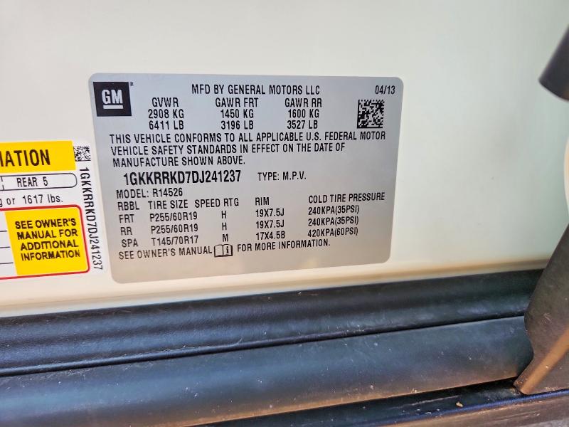 62244136 :رقم المزاد ، 1GKKRRKD7DJ241237 vin ، 2013 Gmc Acadia مزاد بيع