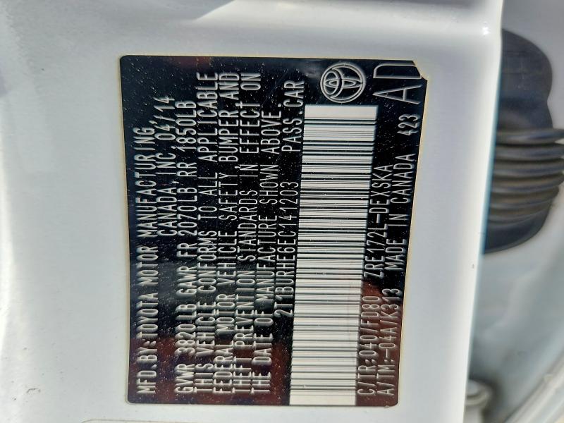 61809666 :رقم المزاد ، 2T1BURHE6EC141203 vin ، 2014 Toyota Corolla مزاد بيع