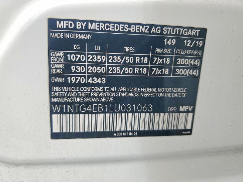 2020 Mercedes-benz Gla მანქანა იყიდება აუქციონზე, vin: W1NTG4EB1LU031063, აუქციონის ნომერი: 61629346