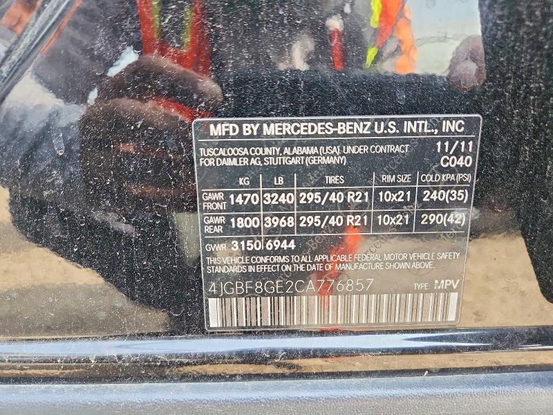 60750106 :رقم المزاد ، 4JGBF8GE2CA776857 vin ، 2012 Mercedes-benz Gl مزاد بيع