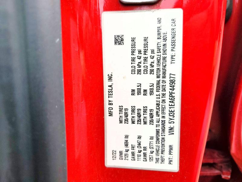 59618816 :رقم المزاد ، 5YJ3E1EA6PF449877 vin ، 2023 Tesla Model 3 مزاد بيع