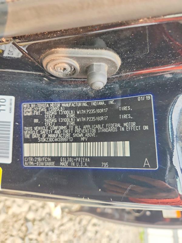 2019 Toyota Sienna მანქანა იყიდება აუქციონზე, vin: 5TDKZ3DC4KS999713, აუქციონის ნომერი: 61309986