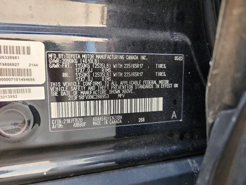 61140466 :رقم المزاد ، 2T3F1RFVXNC288953 vin ، 2022 Toyota Rav4 مزاد بيع