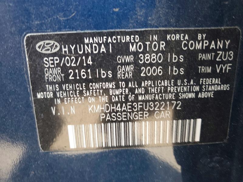 Продаж на аукціоні авто 2015 Hyundai Elantra, vin: KMHDH4AE3FU322172, номер лоту: 60790036
