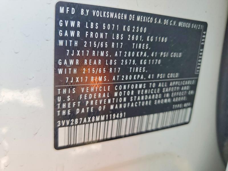 Aukcja sprzedaży 2021 Volkswagen Tiguan, vin: 3VV2B7AX8MM119491, numer aukcji: 60715446