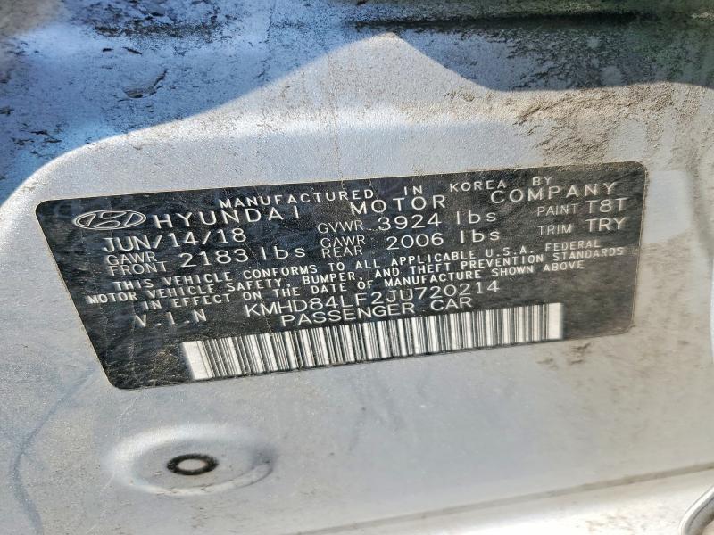 Продаж на аукціоні авто 2018 Hyundai Elantra, vin: KMHD84LF2JU720214, номер лоту: 63434926