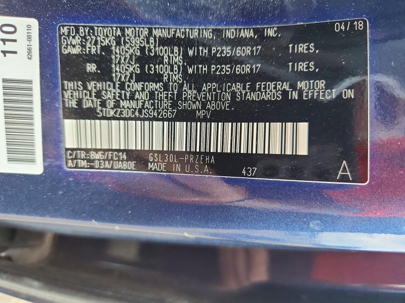 Aukcja sprzedaży 2018 Toyota Sienna, vin: 5TDKZ3DC4JS942667, numer aukcji: 60526106