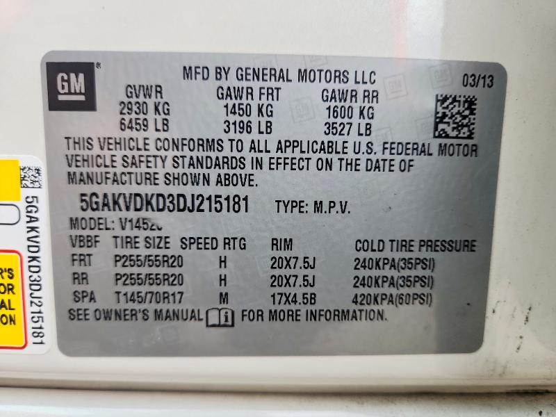 61978196 :رقم المزاد ، 5GAKVDKD3DJ215181 vin ، 2013 Buick Enclave مزاد بيع