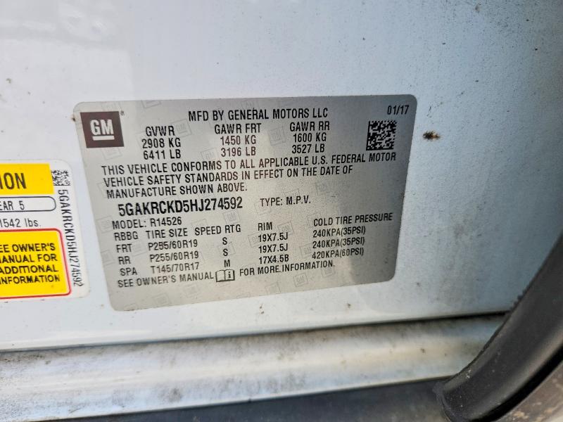 2017 Buick Enclave მანქანა იყიდება აუქციონზე, vin: 5GAKRCKD5HJ274592, აუქციონის ნომერი: 62247216
