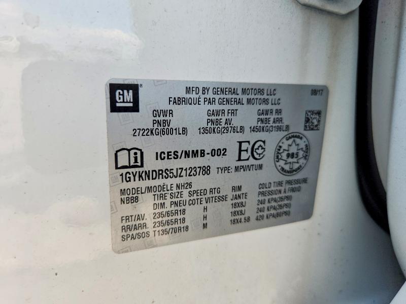 2018 Cadillac Xt5 მანქანა იყიდება აუქციონზე, vin: 1GYKNDRS5JZ123788, აუქციონის ნომერი: 59609356
