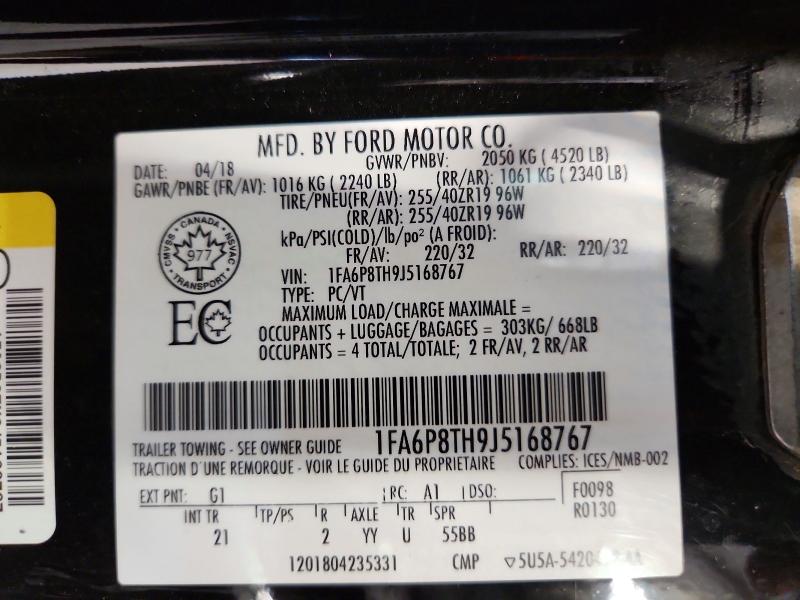 85979455 :رقم المزاد ، 1FA6P8TH9J5168767 vin ، 2018 Ford Mustang مزاد بيع