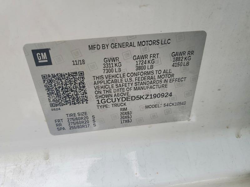 Aukcja sprzedaży 2019 Chevrolet Silverado, vin: 1GCUYDED5KZ190924, numer aukcji: 61744356