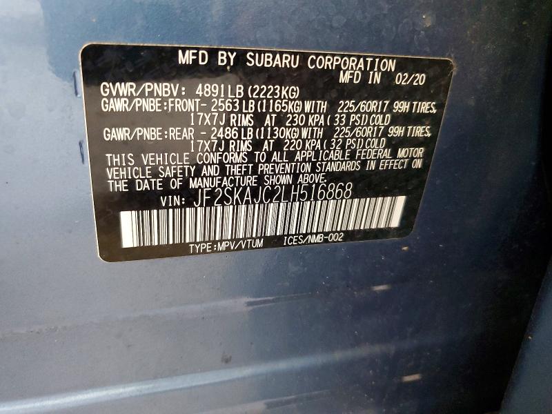 Aukcja sprzedaży 2020 Subaru Forester, vin: JF2SKAJC2LH516868, numer aukcji: 60446096