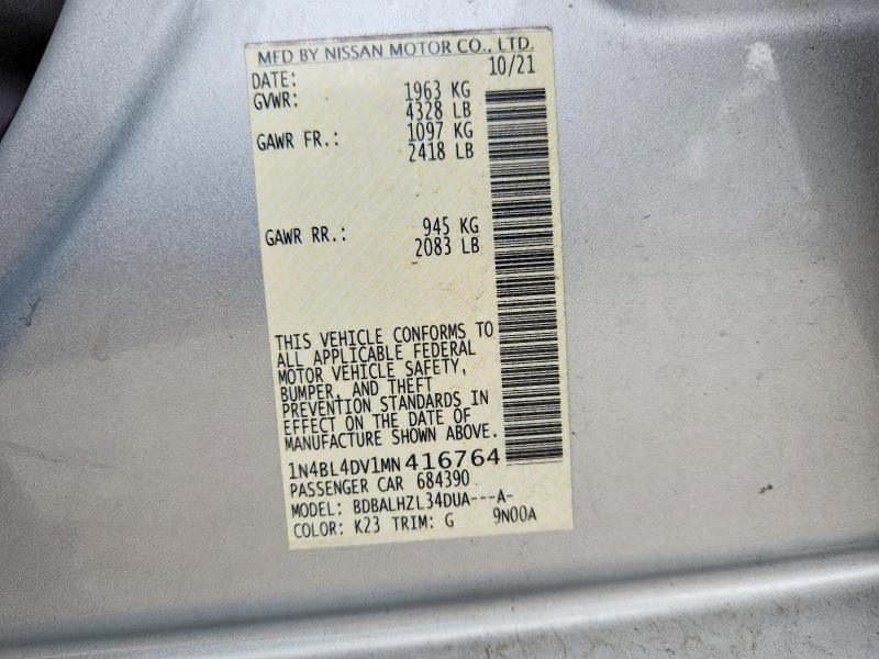 59679216 :رقم المزاد ، 1N4BL4DV1MN416764 vin ، 2021 Nissan Altima مزاد بيع