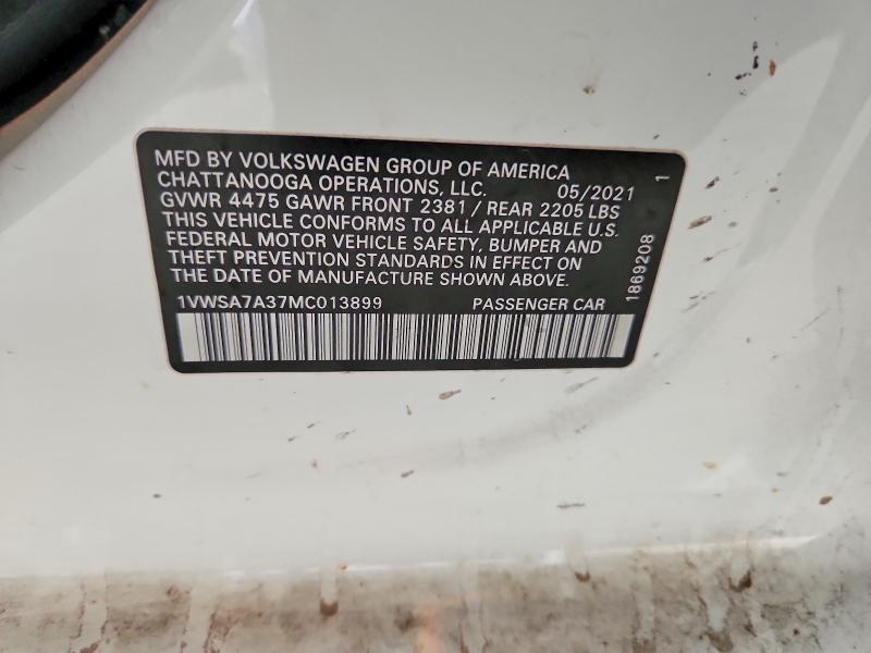 2021 Volkswagen Passat მანქანა იყიდება აუქციონზე, vin: 1VWSA7A37MC013899, აუქციონის ნომერი: 62144666