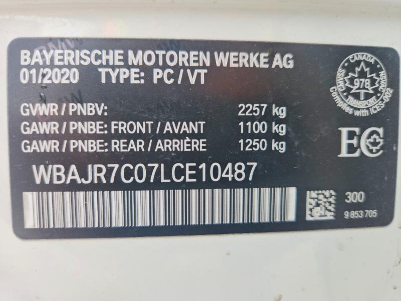 2020 Bmw 530 მანქანა იყიდება აუქციონზე, vin: WBAJR7C07LCE10487, აუქციონის ნომერი: 59969556