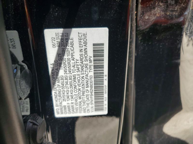 Aukcja sprzedaży 2022 Honda Pilot, vin: 5FNYF5H62NB030763, numer aukcji: 61349056
