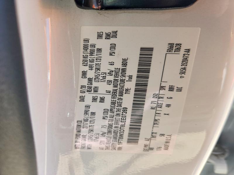 60594016 :رقم المزاد ، 1FT8W3DT8LEE07269 vin ، 2020 Ford F350 مزاد بيع