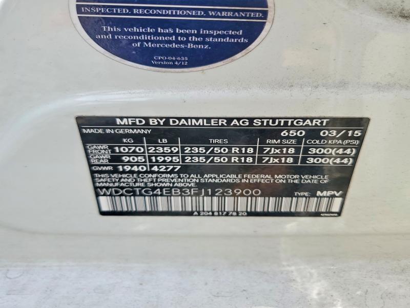 Продаж на аукціоні авто 2015 Mercedes-benz Gla, vin: WDCTG4EB3FJ123900, номер лоту: 61509336