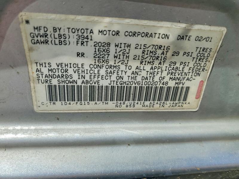 Aukcja sprzedaży 2001 Toyota Rav4, vin: JTEGH20V610020748, numer aukcji: 62858666
