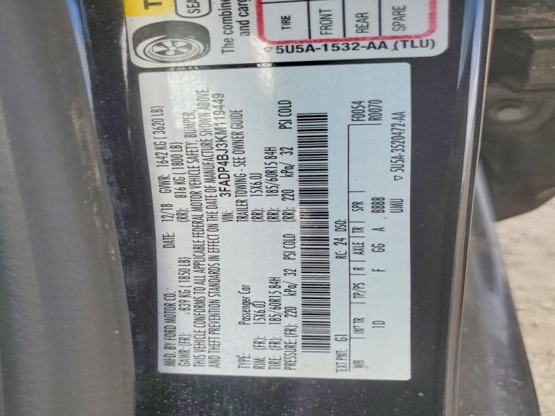 Продажа на аукционе авто 2019 Ford Fiesta, vin: 3FADP4BJ3KM119449, номер лота: 61879736
