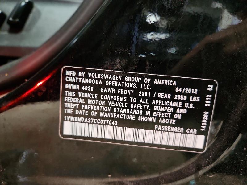 Продажа на аукционе авто 2012 Volkswagen Passat, vin: 1VWBM7A37CC077043, номер лота: 61316116