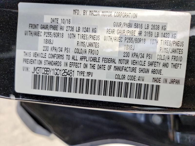 2016 Mazda Cx-9 მანქანა იყიდება აუქციონზე, vin: JM3TCBBY1G0125481, აუქციონის ნომერი: 60777936