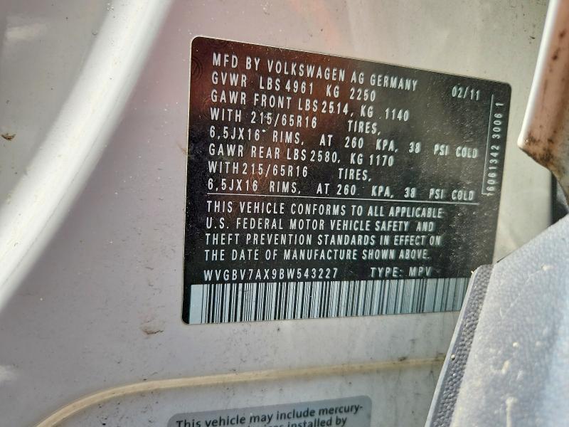 60200496 :رقم المزاد ، WVGBV7AX9BW543227 vin ، 2011 Volkswagen Tiguan مزاد بيع