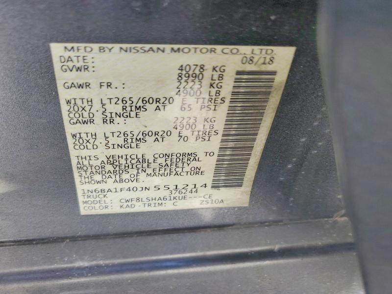 Aukcja sprzedaży 2018 Nissan Titan Xd, vin: 1N6BA1F40JN551214, numer aukcji: 60920706
