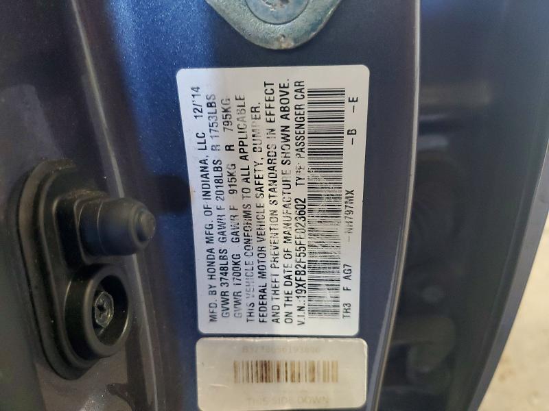 Продаж на аукціоні авто 2015 Honda Civic, vin: 19XFB2F55FE023602, номер лоту: 60183986