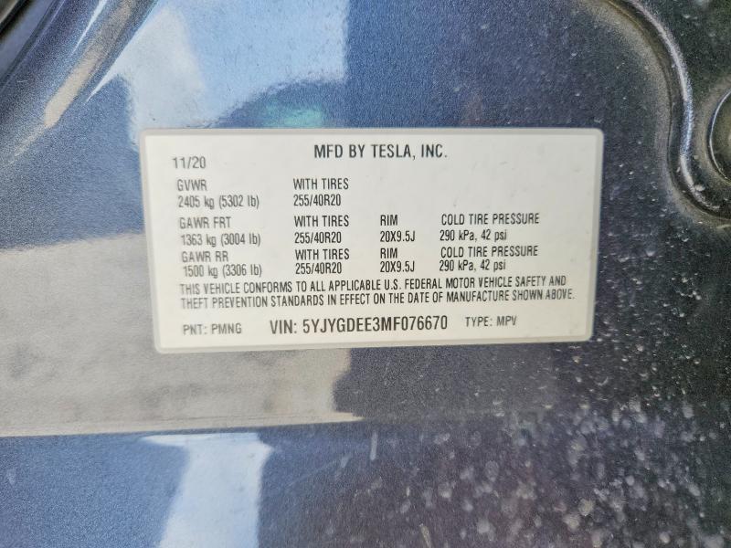 Продаж на аукціоні авто 2021 Tesla Model Y, vin: 5YJYGDEE3MF076670, номер лоту: 61512026