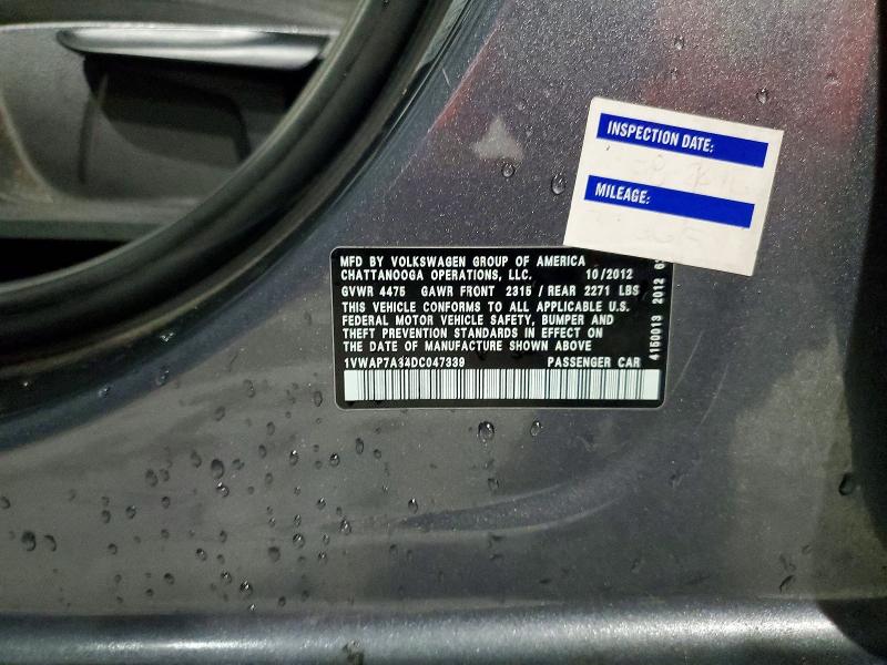 2013 Volkswagen Passat მანქანა იყიდება აუქციონზე, vin: 1VWAP7A34DC047339, აუქციონის ნომერი: 61560546