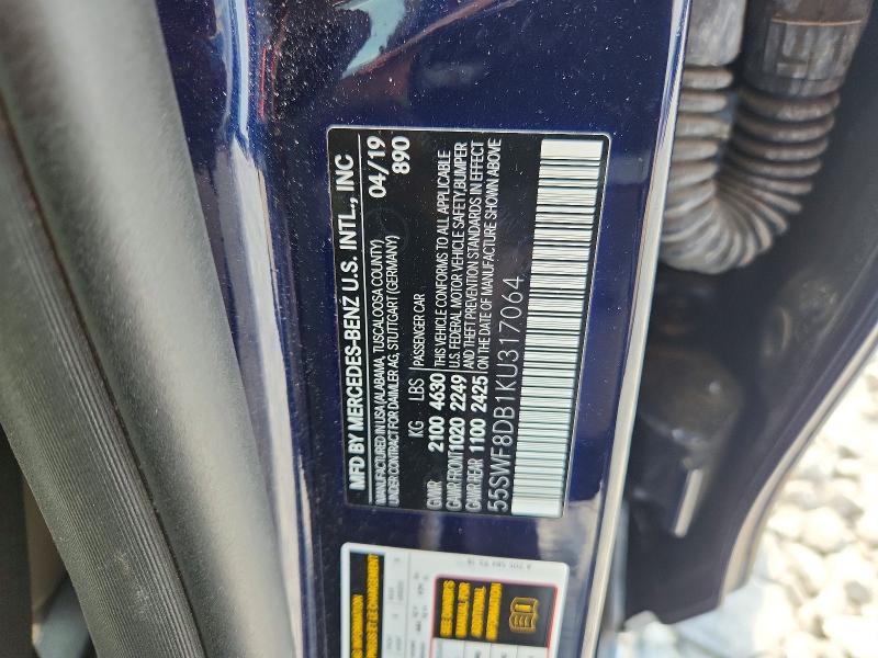 59643786 :رقم المزاد ، 55SWF8DB1KU317064 vin ، 2019 Mercedes-benz C مزاد بيع