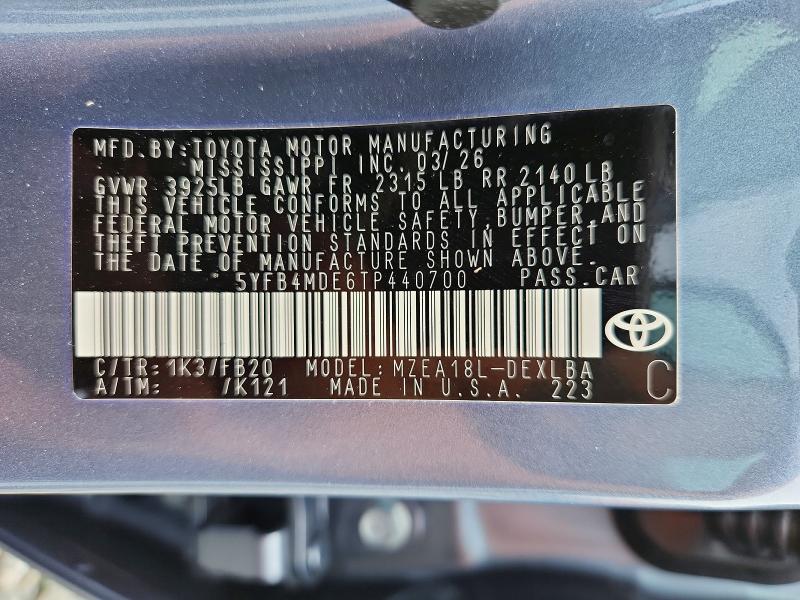 2026 Toyota Corolla მანქანა იყიდება აუქციონზე, vin: 5YFB4MDE6TP440700, აუქციონის ნომერი: 61302266