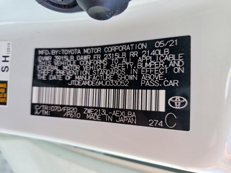 Продаж на аукціоні авто 2021 Toyota Corolla, vin: JTDEAMDE6MJ033052, номер лоту: 59029596