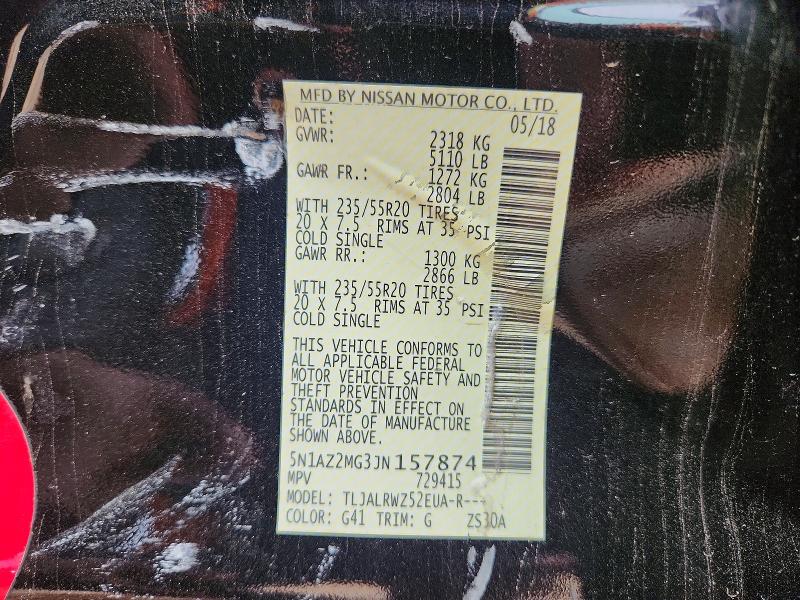 Продаж на аукціоні авто 2018 Nissan Murano, vin: 5N1AZ2MG3JN157874, номер лоту: 62700646