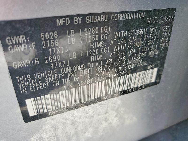 59868566 :رقم المزاد ، 4S4BTGUD7R3193146 vin ، 2024 Subaru Outback مزاد بيع