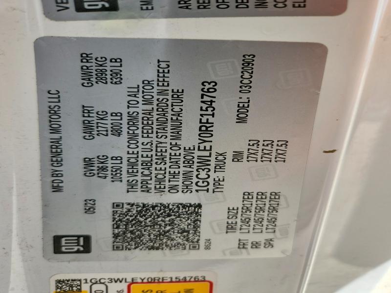 61696226 :رقم المزاد ، 1GC3WLEY0RF154763 vin ، 2024 Chevrolet Silverado مزاد بيع