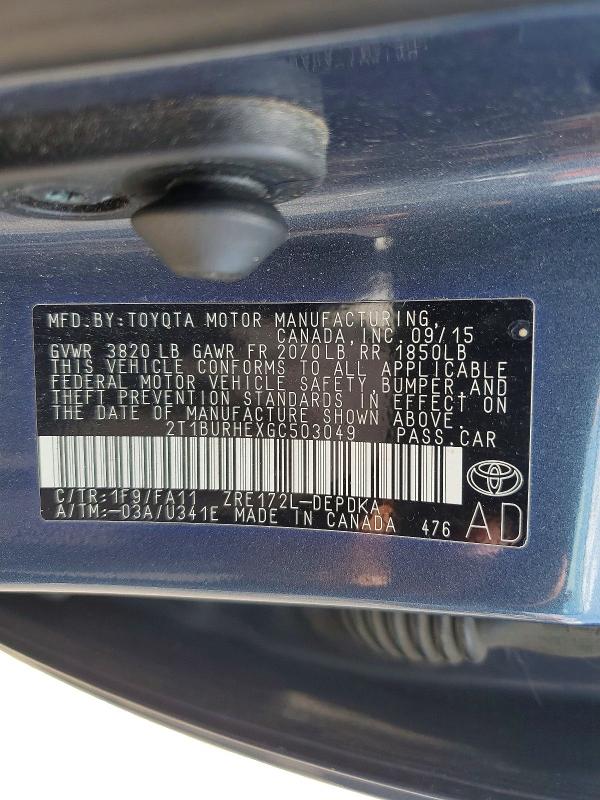 Продаж на аукціоні авто 2016 Toyota Corolla, vin: 2T1BURHEXGC503049, номер лоту: 60316226