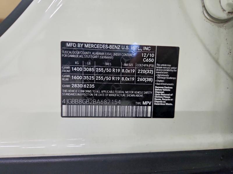 63365156 :رقم المزاد ، 4JGBB8GB2BA682154 vin ، 2011 Mercedes-benz Ml مزاد بيع